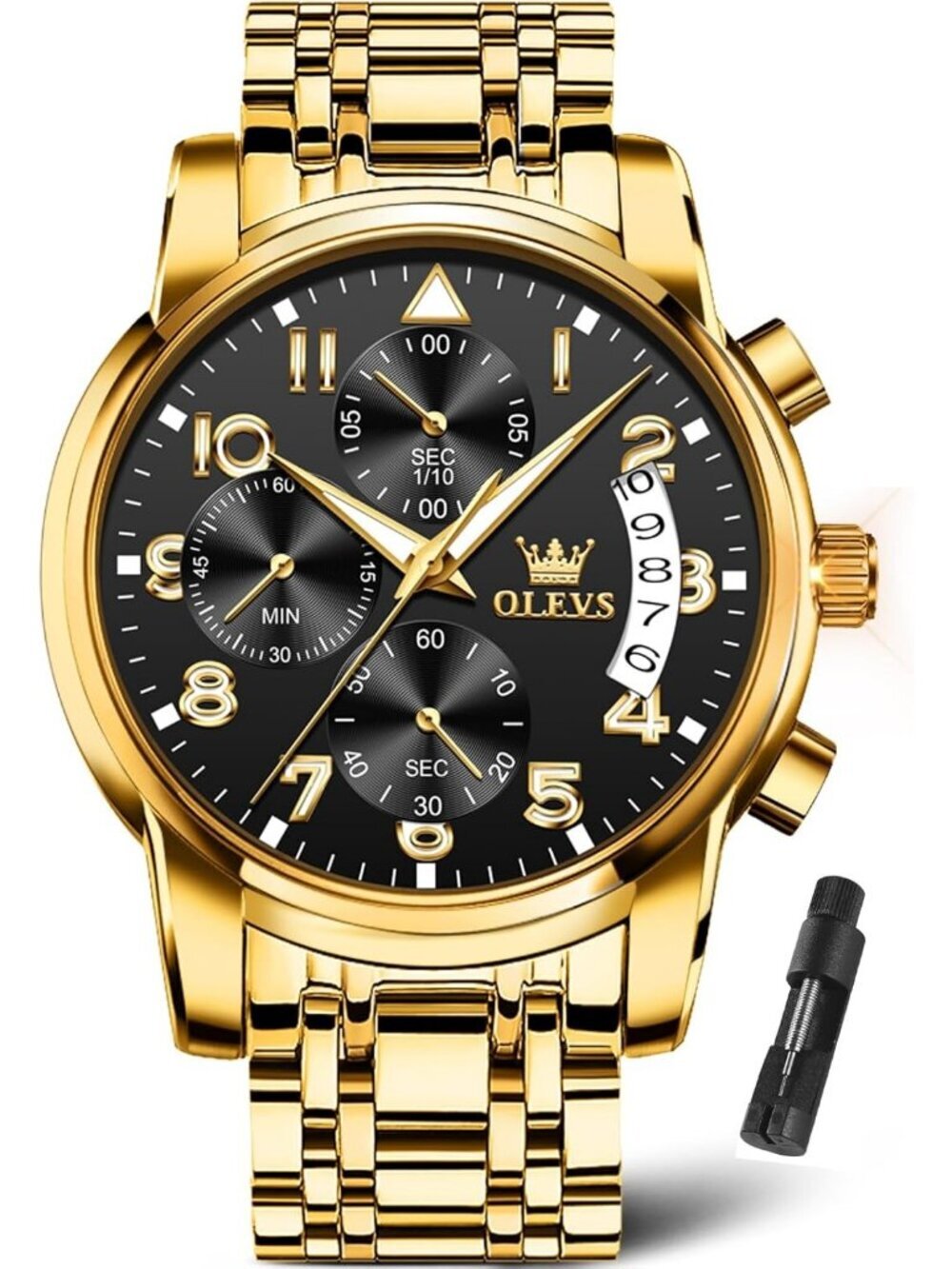 Men's Gold/Black Luxury Stainless Steel Waterproof Analog Dress Wrist Watch